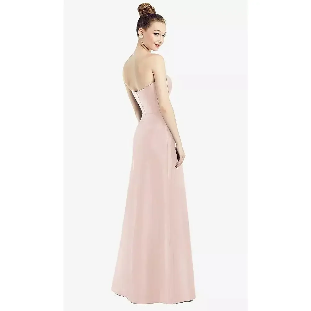 NWT Alfred Sung Strapless Notch Satin Gown Twill Maxi Dress Pockets 2 Blush Pink - Picture 5 of 15